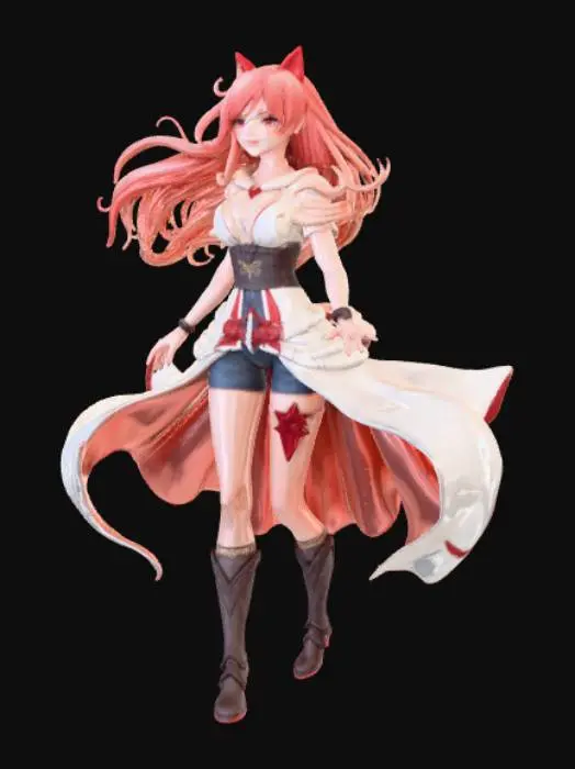 3D model for Magical Annihilation Female Anime Figure, In Magical Pose, Elemental Summoning Circle attached to the landscape base.