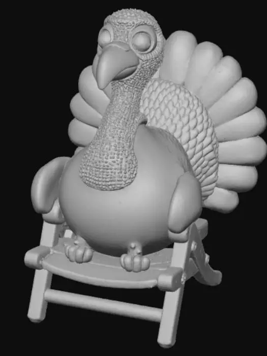 3D model for High detail, #Thanksgiving# turkey relaxing on beach chair with lemonade.