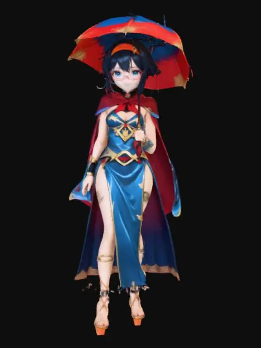 3D model for Fantasy Warrior with Red Umbrella