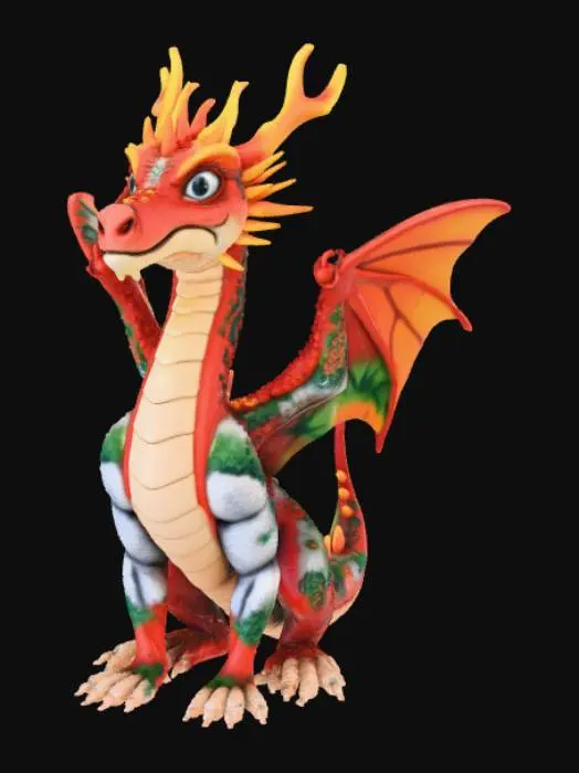 3D model for Anime style, Henna Tattooed Dragon, on landscape base.