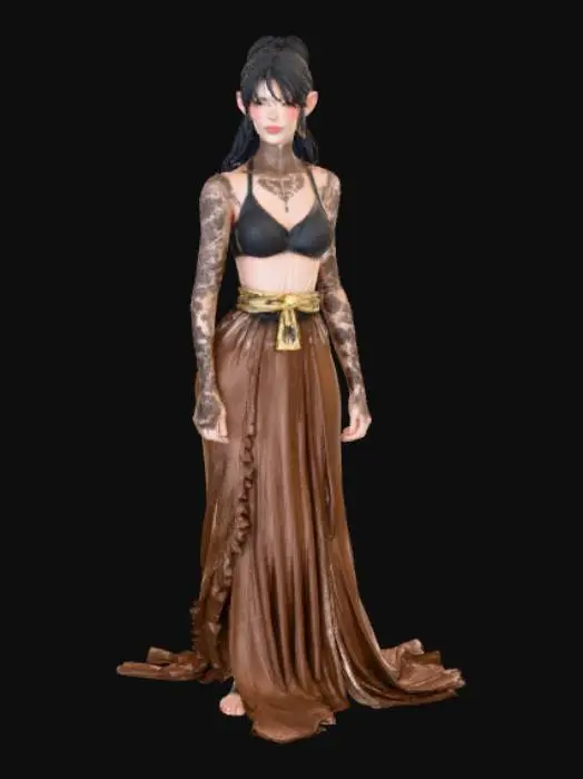 3D model for Anime style, Henna Tattooed female, on landscape base.