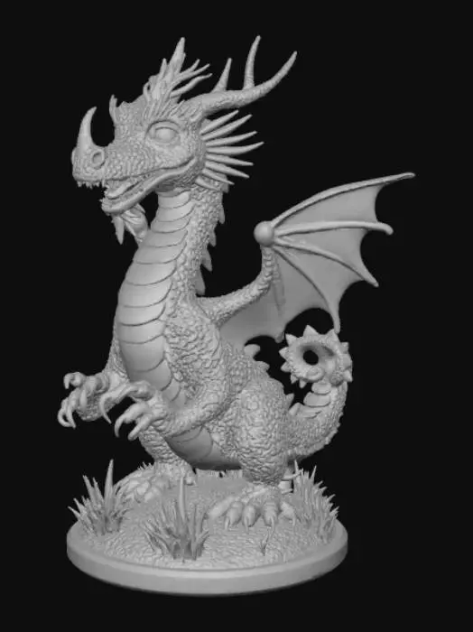 3D model for Anime style, Henna Tattooed Dragon, on landscape base.