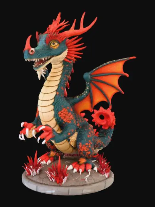 3D model for Anime style, Henna Tattooed Dragon, on landscape base.