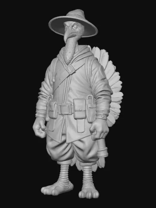 3D model for High detail, turkey cartoon ninja, standing on a high detailed, landscape base, #Thanksgiving#