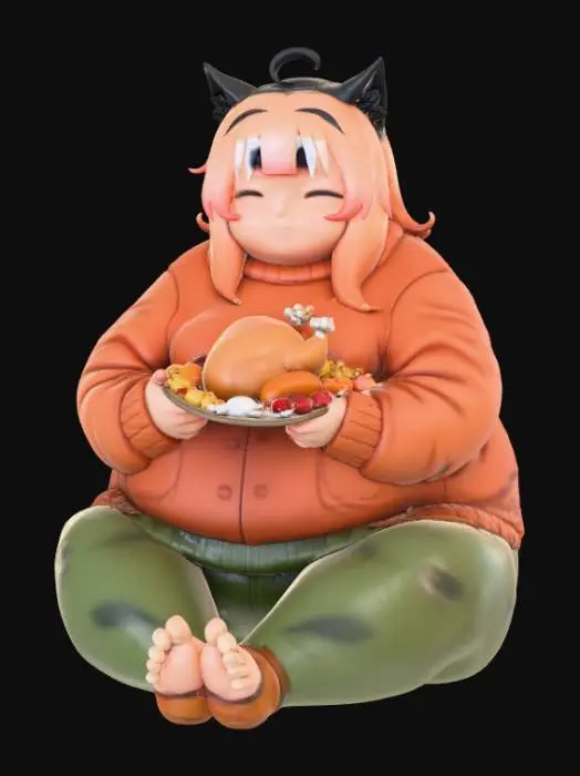3D model for High Detail, Extra Fat, Anime Character, Eating an, extra large, high detail, Thanksgiving Meal, #Thanksgiving#