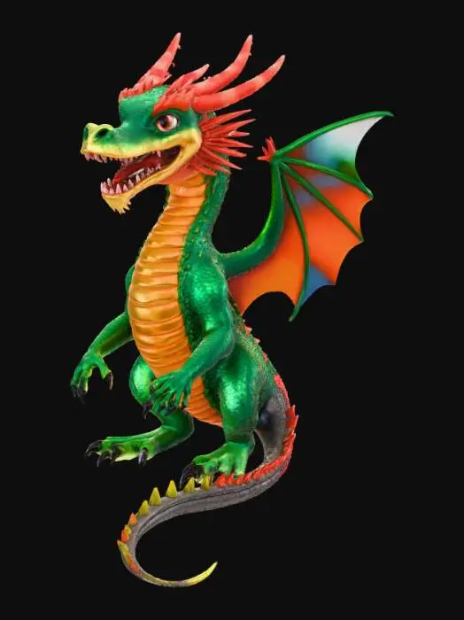 3D model for Anime style, Henna Tattooed Dragon, on landscape base.