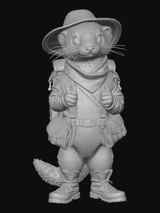 3D model for High detail, fantasy, ferret, wearing high detailed, adventure gear