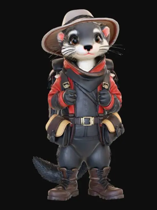 3D model for High detail, fantasy, ferret, wearing high detailed, adventure gear