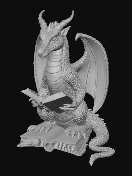 3D model for High detail, Dragon Bookend, Dragon reading an open book.