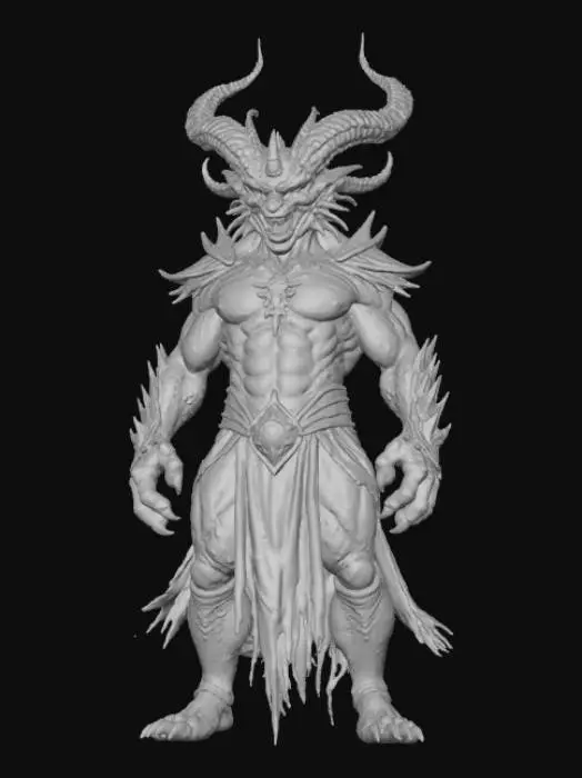 3D model for High Detailed, Fantasy, Thousand Eyed Demon King, standing on a hellfire landscape base.