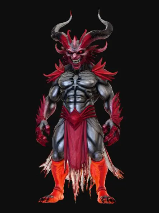 3D model for High Detailed, Fantasy, Thousand Eyed Demon King, standing on a hellfire landscape base.