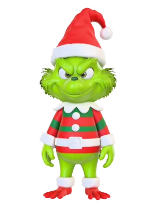Modello 3D Low detail, chibi, grinch, wearing christmas outfit., generato dall’IA