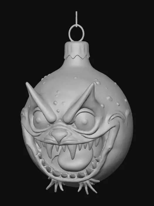 3D model for High detail, shattered Christmas Ornament, designed like a monster.