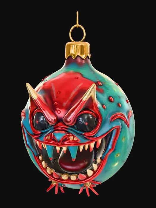 3D model for High detail, shattered Christmas Ornament, designed like a monster.