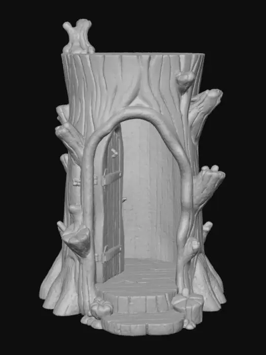 3D model for Open doored per enclosure, designed like a fantasy wooden stump, #Christmas2025#