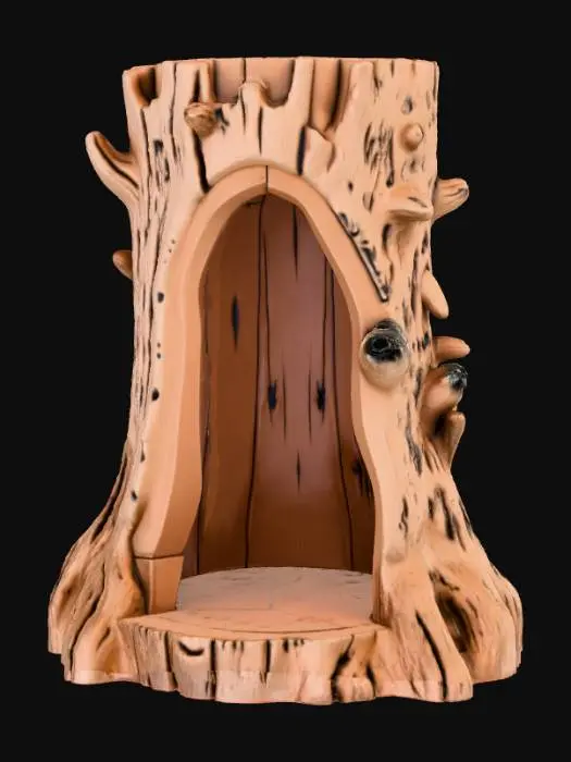 3D model for Open doored per enclosure, large hollow interior, designed like a fantasy wooden stump, #Christmas2025#
