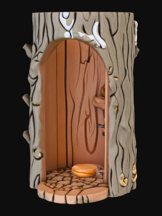 3D model for Open doored per enclosure, large hollow interior, designed like a fantasy wooden stump, #Christmas2025#