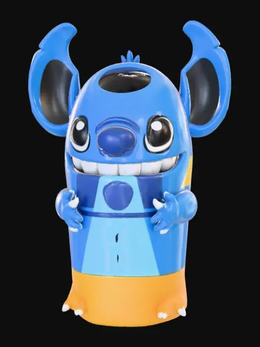 3D model for High detail, waste bin, large hollow hole in the top, designed like Stitch