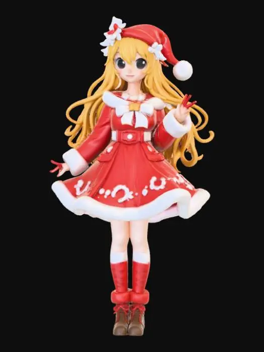 3D model for High detail, anime female, wearing only christmas bows and ribbon, no other clothing, only bows and ribbon, standing on high detail, wooden stand, #Christmas2025#
