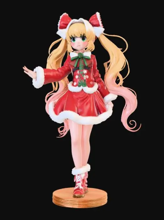 3D model for High detail, anime female, wearing only christmas bows and ribbon, no other clothing, only bows and ribbon, standing on high detail, wooden stand, #Christmas2025#