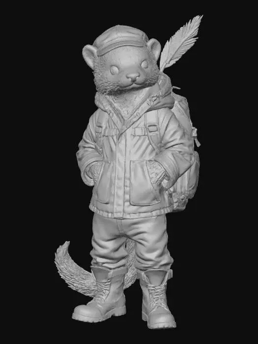 3D model for High detail, fantasy, ferret, wearing high detailed, adventure gear