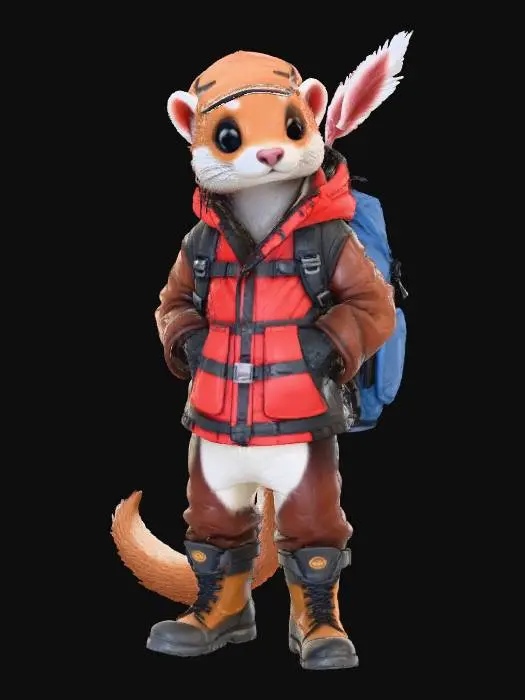3D model for High detail, fantasy, ferret, wearing high detailed, adventure gear