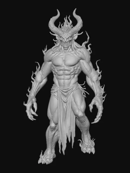 3D model for High Detailed, Fantasy, Thousand Eyed Demon King, standing on a hellfire landscape base.