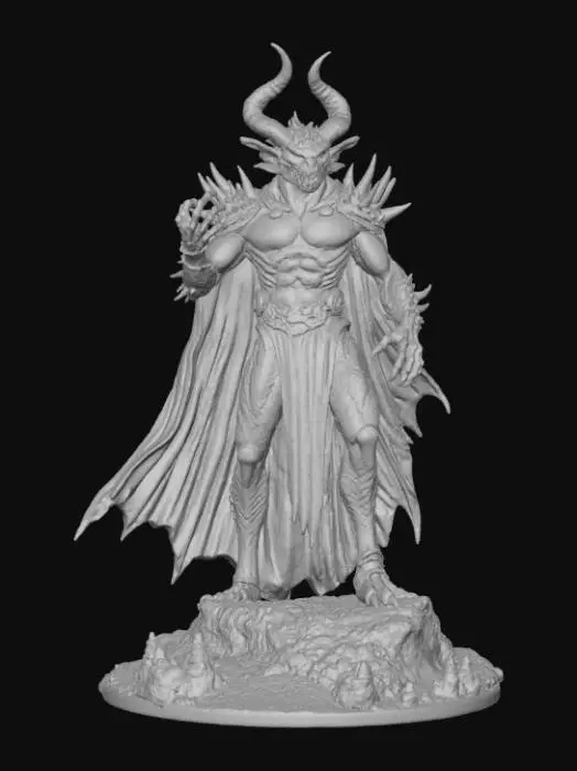 3D model for High Detailed, Fantasy, Thousand Eyed Demon King, standing on a hellfire landscape base.