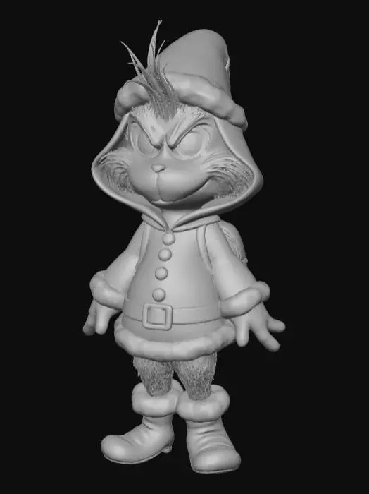 3D model for Low detail, chibi, grinch, wearing christmas outfit.