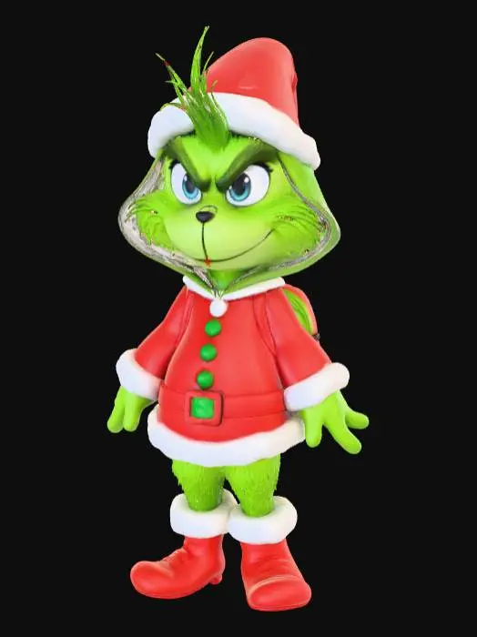 3D model for Low detail, chibi, grinch, wearing christmas outfit.