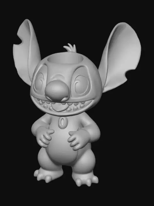 3D model for High detail, waste bin, large hollow hole in the top, designed like Stitch