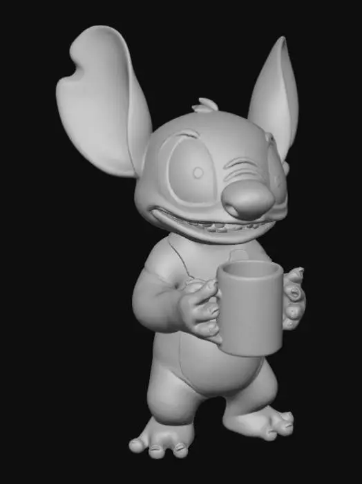 3D model for High detail, Stitch Happily Drinking A Ceramic Mug of Coffee.