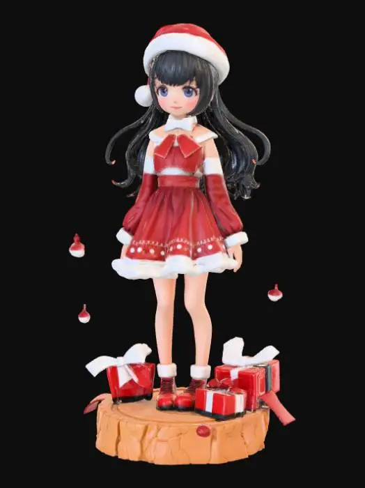 3D model for High detail, anime female, wearing only christmas bows and ribbon, no other clothing, only bows and ribbon, standing on high detail, wooden stand, #Christmas2025#