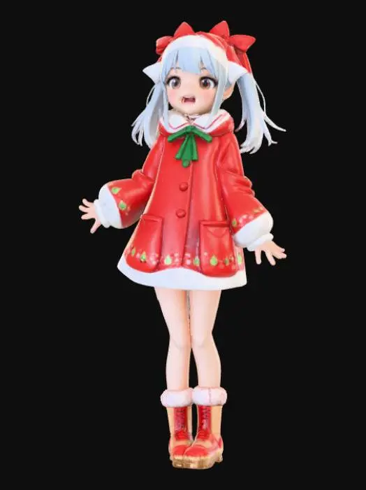 3D model for High detail, anime female, wearing only christmas bows and ribbon, no other clothing, only bows and ribbon, standing on high detail, wooden stand, #Christmas2025#