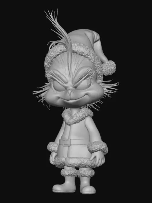 3D model for Low detail, chibi, grinch, wearing christmas outfit.