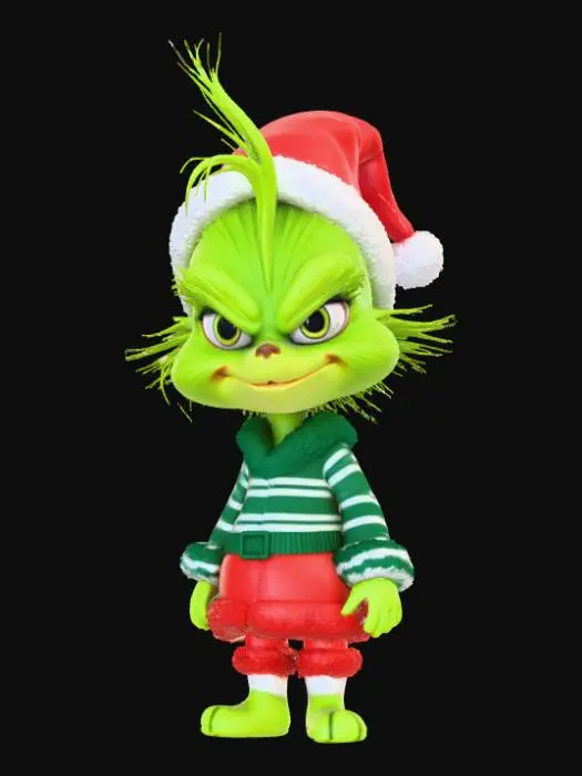 3D model for Low detail, chibi, grinch, wearing christmas outfit.