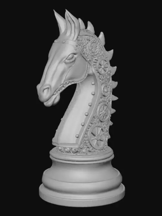 3D model for High detail, chess piece, with gothic clockwork design