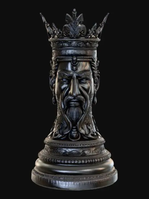 3D model for High detail, chess king piece, with gothic design
