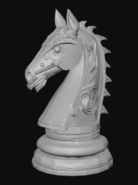 3D model for High detail, chess knight piece, with gothic design
