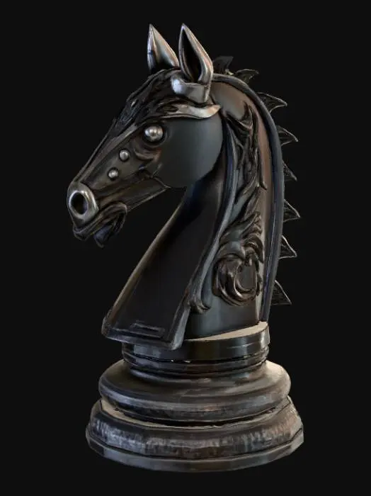3D model for High detail, chess knight piece, with gothic design