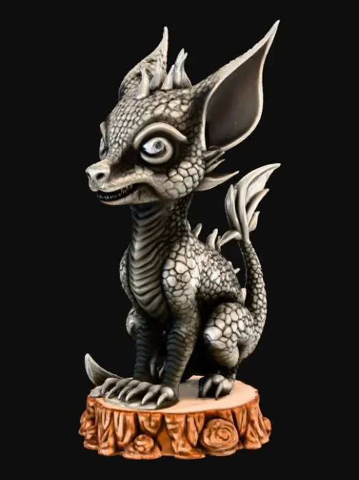 3D model for High detail, line art, connected to a wooden detailed base