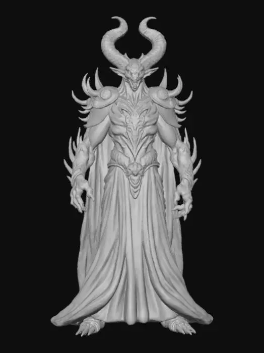 3D model for High Detailed, Fantasy, Thousand Eyed Demon King, standing on a hellfire landscape base.
