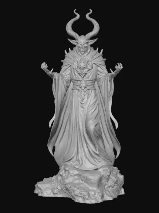3D model for High Detailed, Fantasy, Thousand Eyed Demon King, standing on a hellfire landscape base.