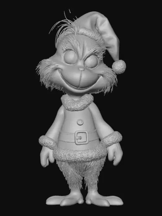 3D model for Low detail, chibi, grinch, wearing christmas outfit.