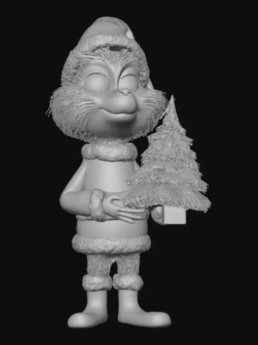 3D model for Low detail, chibi, grinch, wearing christmas outfit.