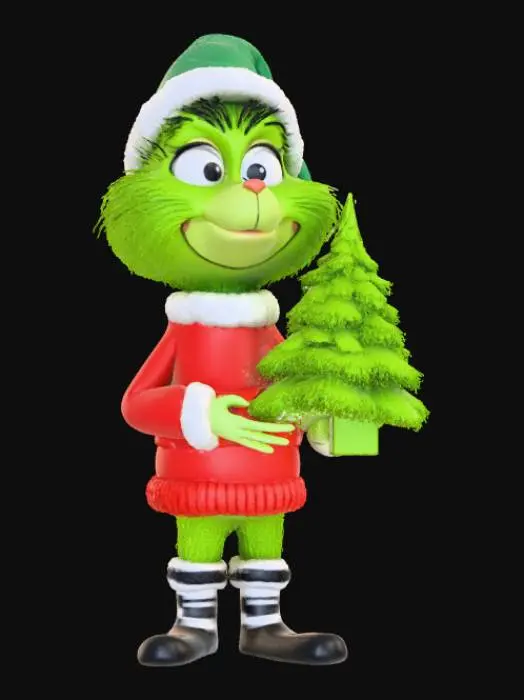 3D model for Low detail, chibi, grinch, wearing christmas outfit.