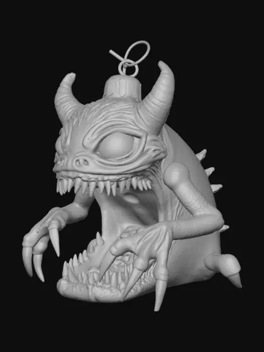 3D model for High detail, shattered Christmas Ornament, designed like a monster.