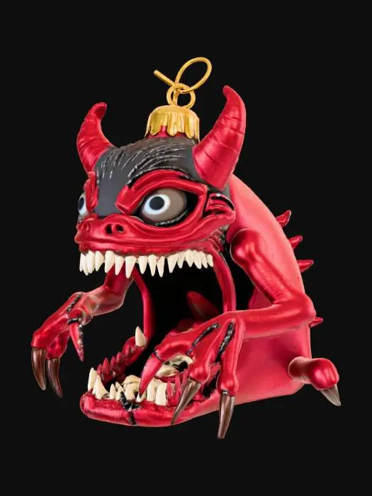 3D model for High detail, shattered Christmas Ornament, designed like a monster.