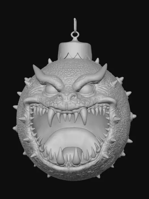 3D model for High detail, shattered Christmas Ornament, designed like a monster.