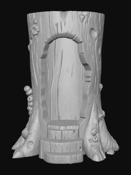 3D model for Open doored per enclosure, designed like a fantasy wooden stump, #Christmas2025#